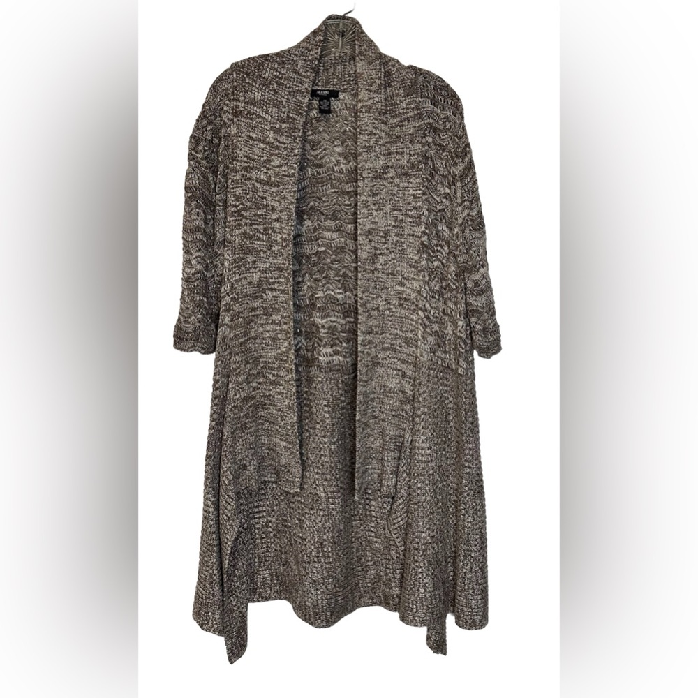 Alfani‎ Open-Front Cardigan Long Plus Size  Knitted Brown White 3/4 Sleeves 2X